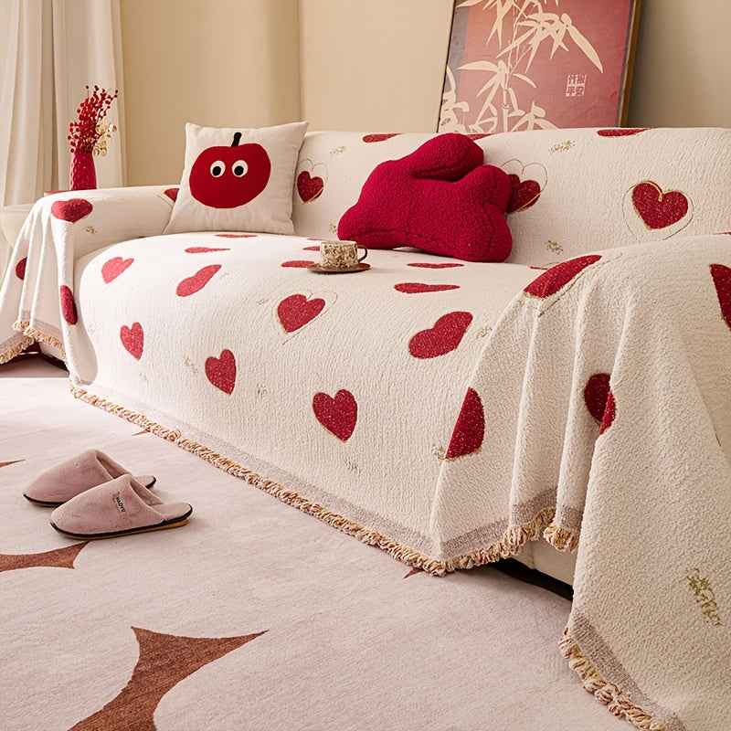 Housse de canapé épaisse en chenille jacquard antidérapante, mise en situation