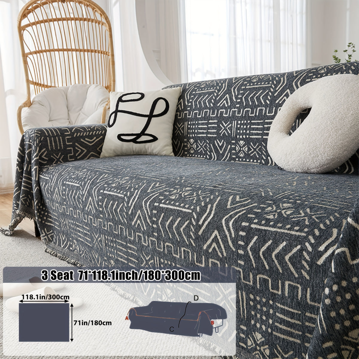 Housse de canapé en chenille jacquard anti-griffes, mise en situation