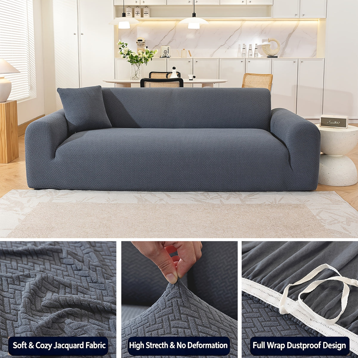 Housse de canapé extensible en polaire jacquard, vue d'ensemble