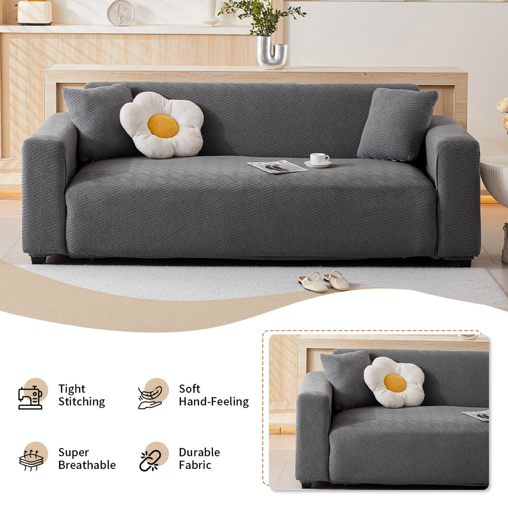 Housse de canapé épaisse extensible en polaire jacquard, détail de l'ourlet