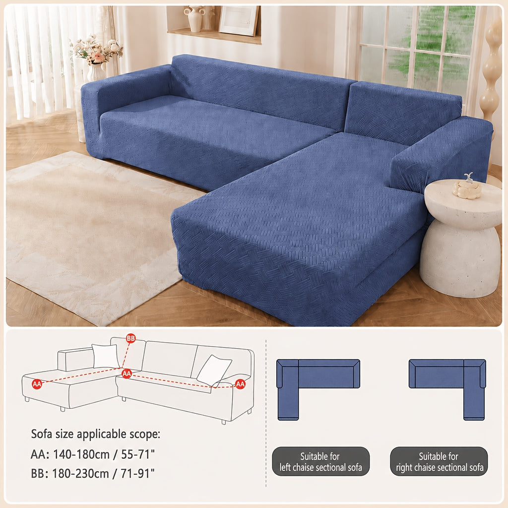 Housse de canapé épaisse extensible en polaire jacquard à rayures, visuel produit