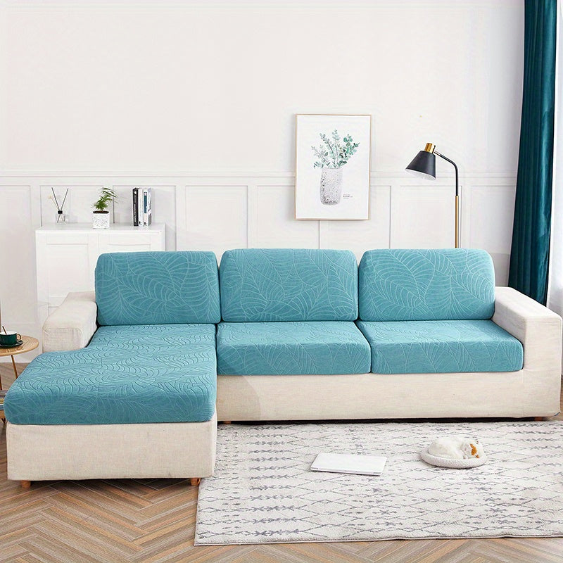 Housse de coussin extensible en velours jacquard, détail de l'ourlet