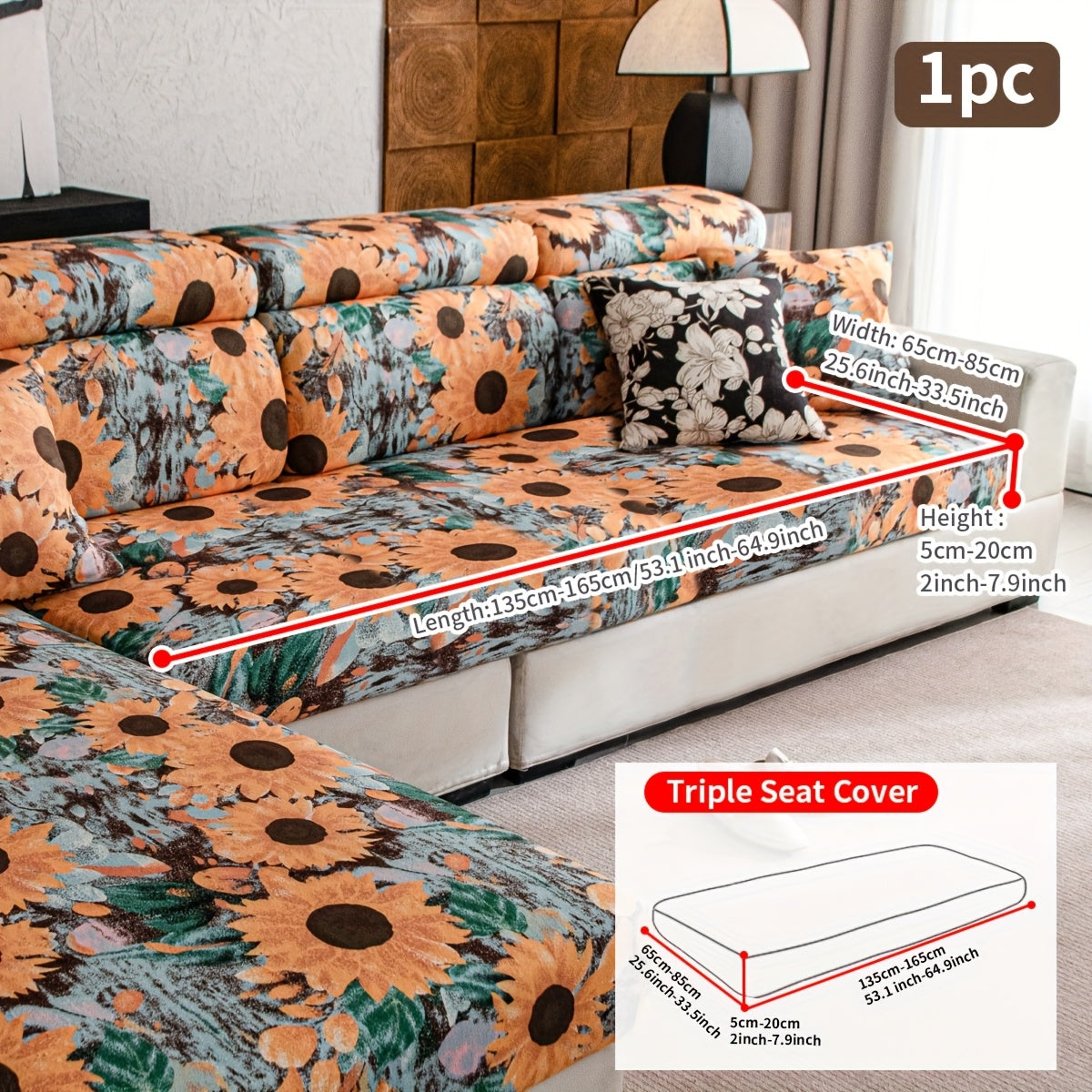 Housse de canapé extensible en polaire matelassée à motif tournesol, compatible fauteuil, canapé deux places, canapé trois places Image