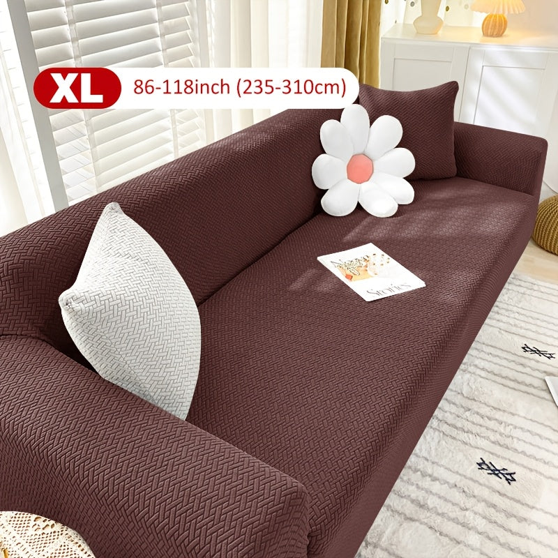 Housse de canapé extensible en velours côtelé jacquard en T, visuel produit