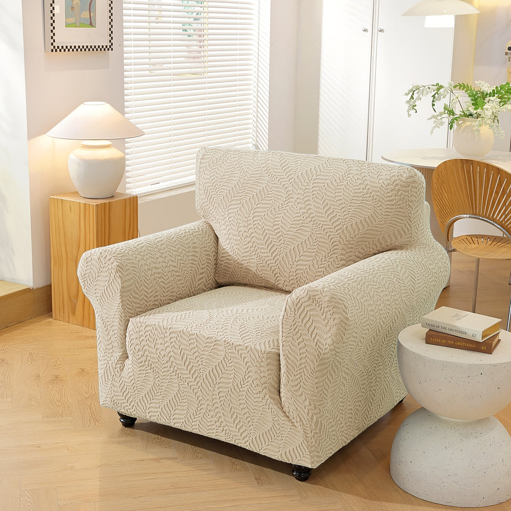 Housse de canapé extensible en polaire jacquard à rayures, détail de l'ourlet