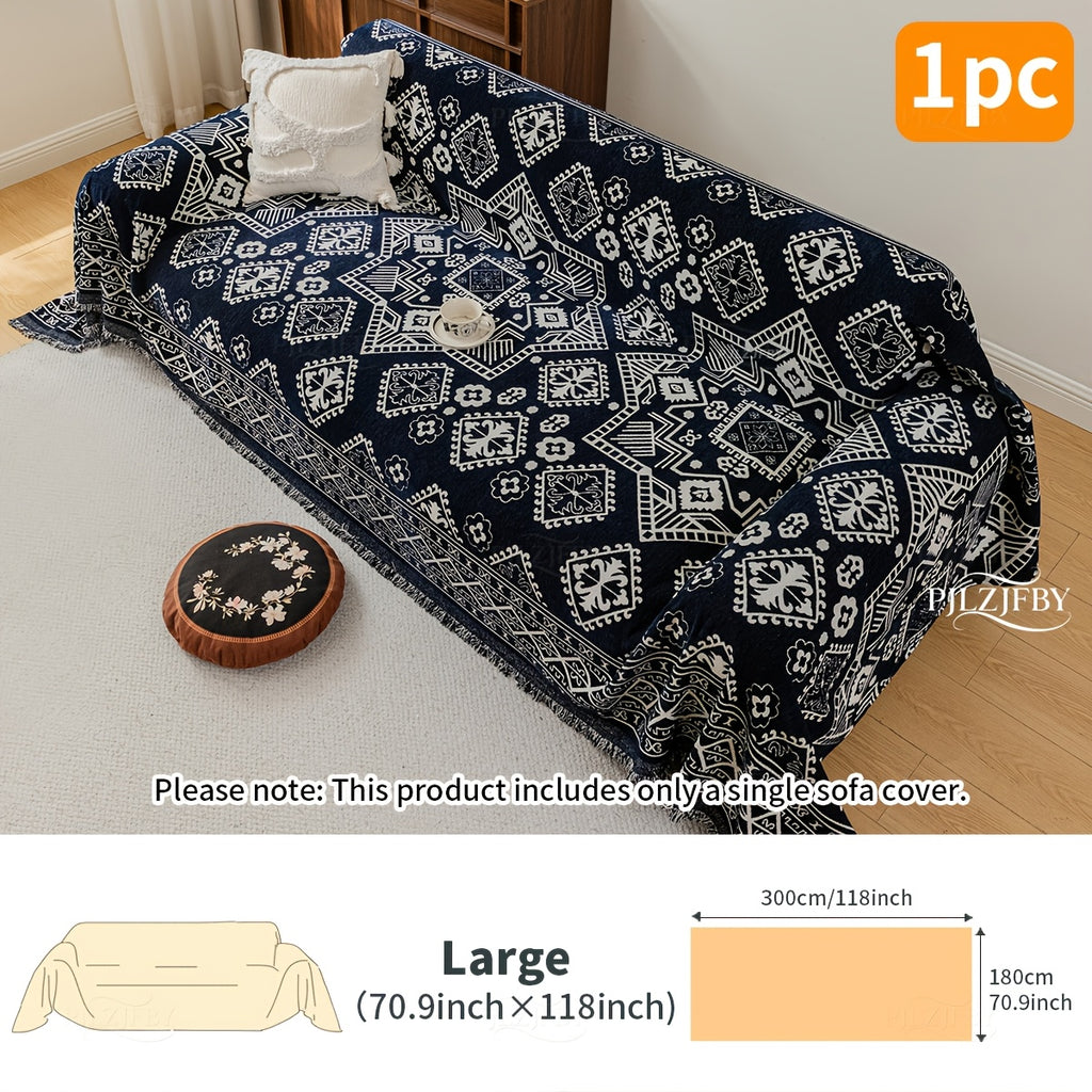 Housse de canapé en chenille en fils teints à motif bohème, vue d'ensemble