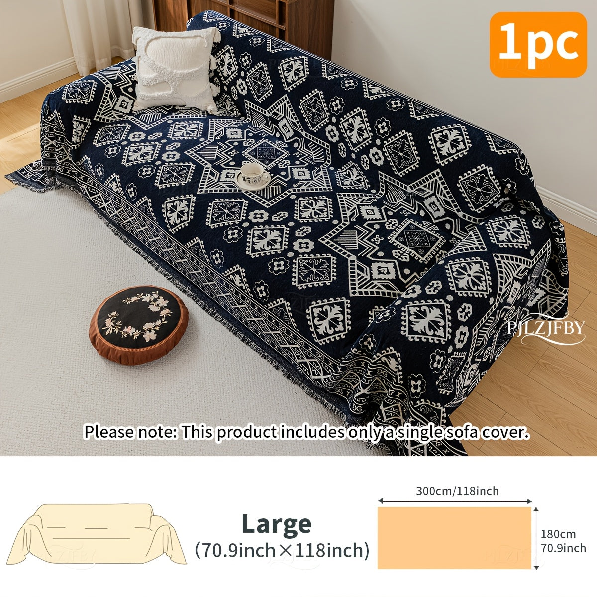 Housse de canapé en chenille en fils teints à motif bohème, vue d'ensemble