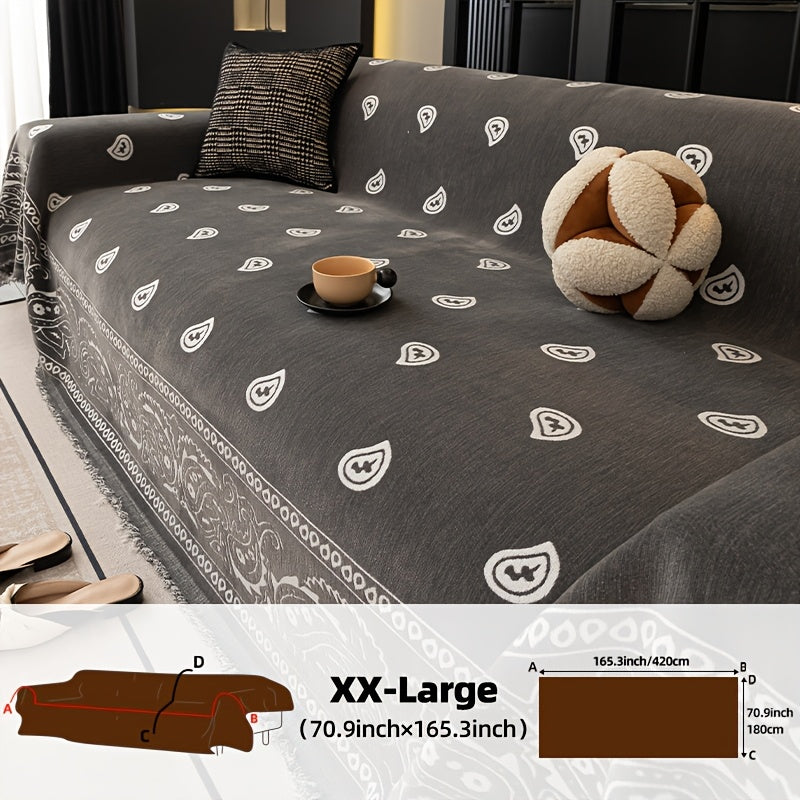 Housse de canapé en chenille jacquard à motif bohème, gros plan sur le tissu