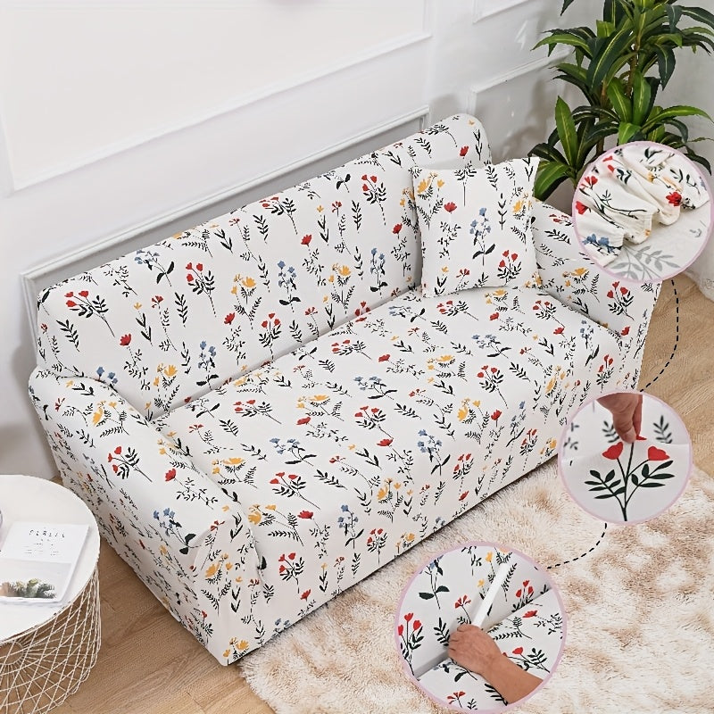 Housse de canapé en fibre de lait en fils teints à motif fleuri Image