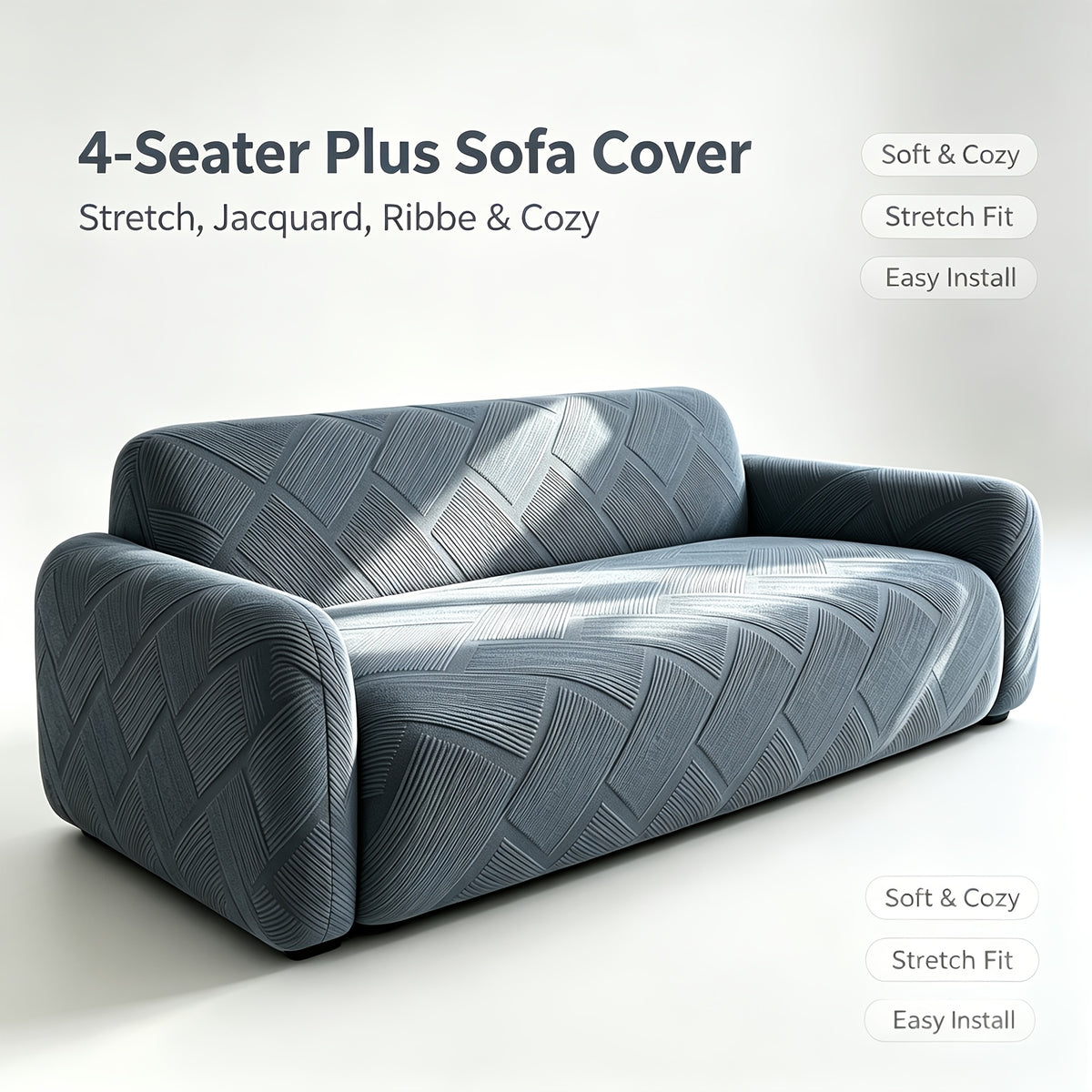 Housse de canapé extensible en polaire jacquard antidérapante, détail de la finition