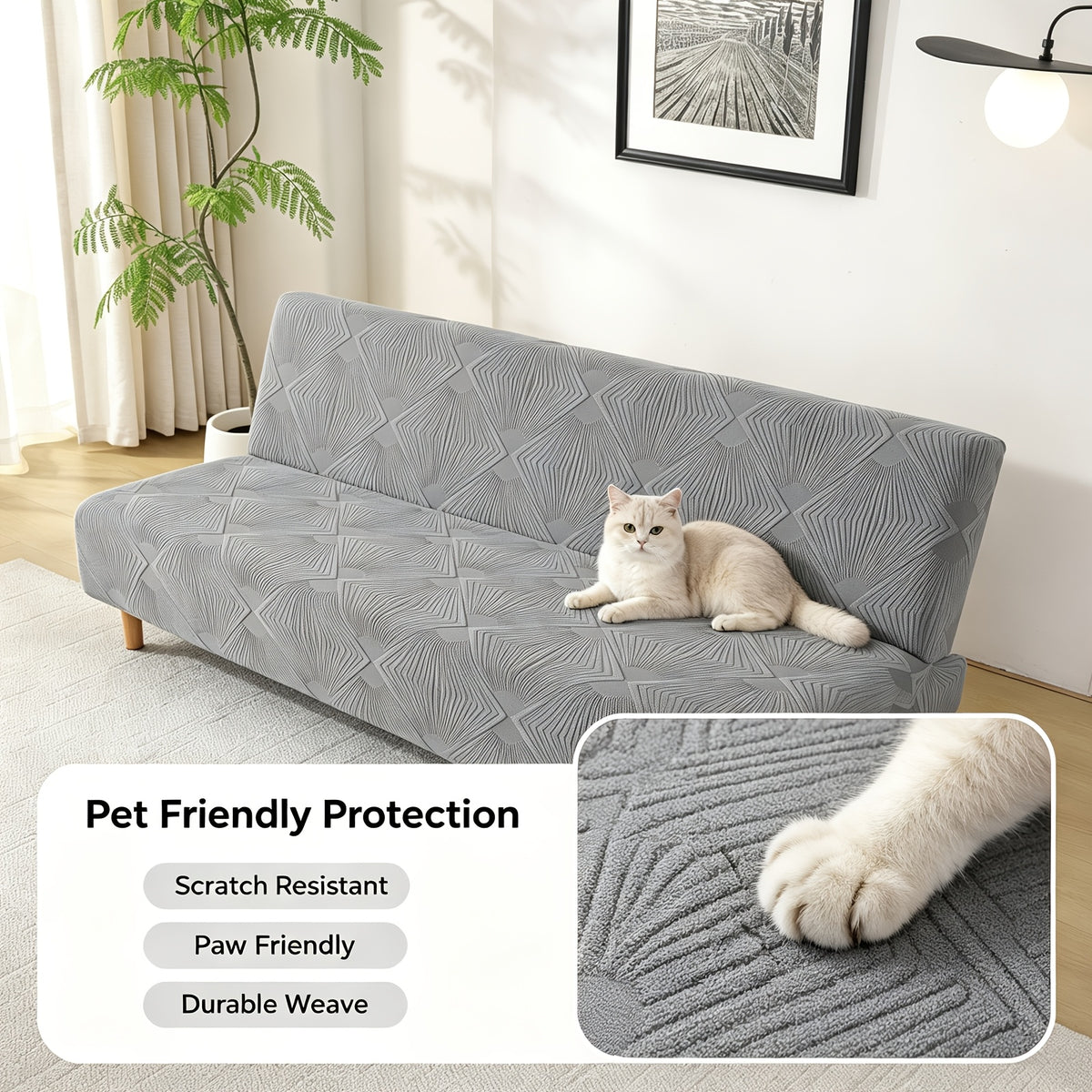 Housse de canapé extensible en polaire jacquard anti-griffes, vue de dos