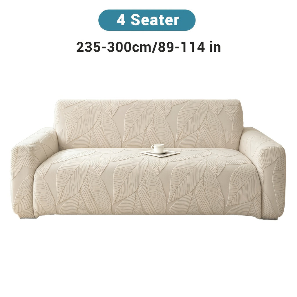 Housse de canapé extensible en polaire jacquard à motif feuillage, mise en situation