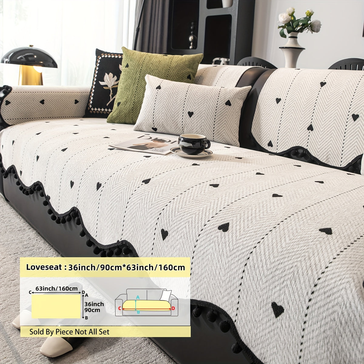 Housse de coussin en chenille jacquard antidérapante, détail de l'ourlet