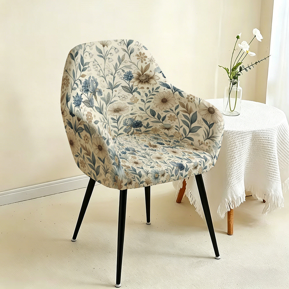 Housse de fauteuil extensible en fibre de lait imprimée à motif fleuri, vue de dos