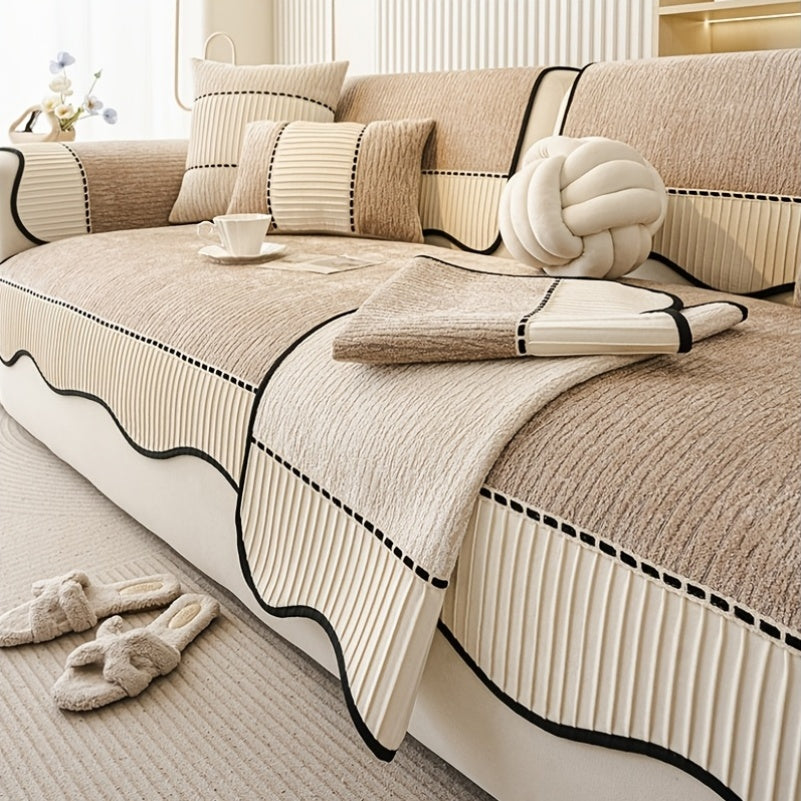 Housse de canapé épaisse en chenille jacquard antidérapante, mise en situation