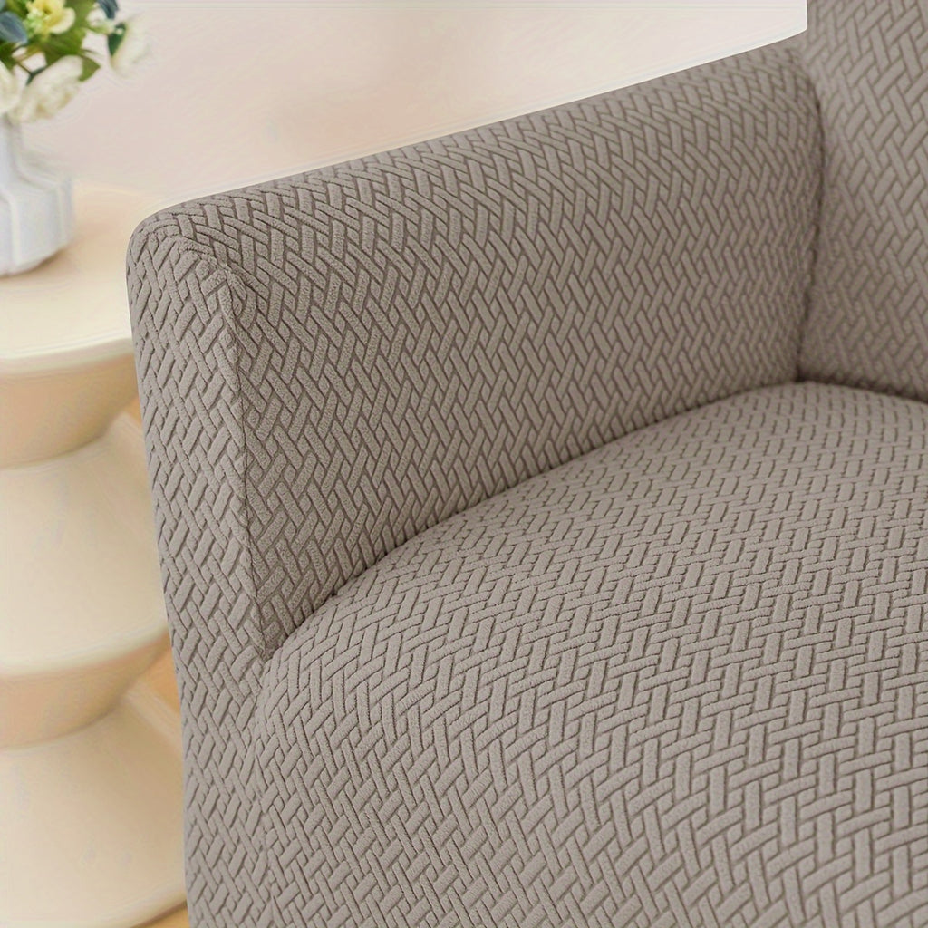 Housse de fauteuil extensible en polaire jacquard en T, détail de l'ourlet