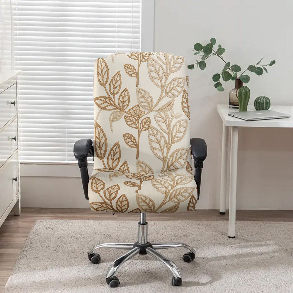 Housse de chaise extensible en fibre de lait à motif feuillage à fermeture, tissu de 180 à 200 g/m²
