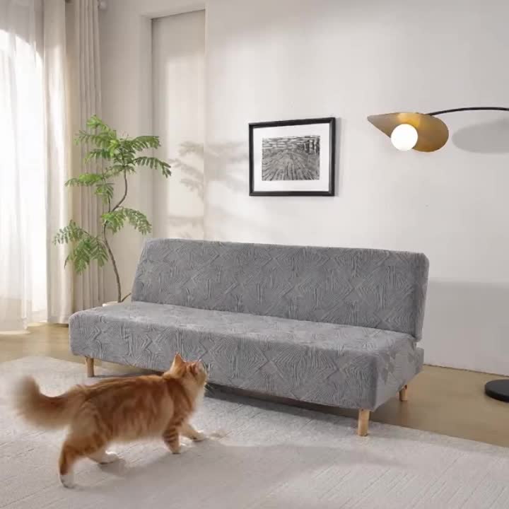 Housse de canapé extensible en polaire jacquard anti-griffes, vue de dos