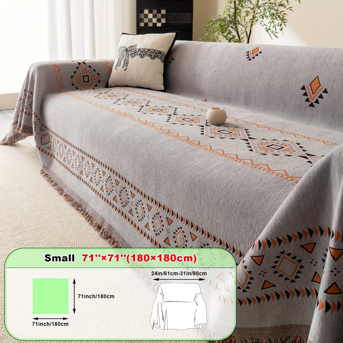 Housse de canapé épaisse en chenille jacquard d'esprit bohème, visuel produit
