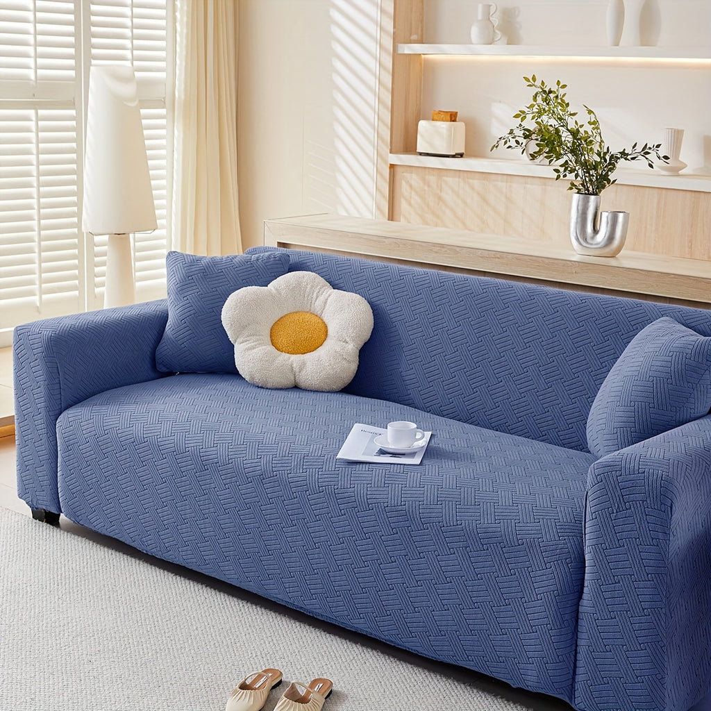 Housse de canapé extensible en polaire jacquard, housse posée