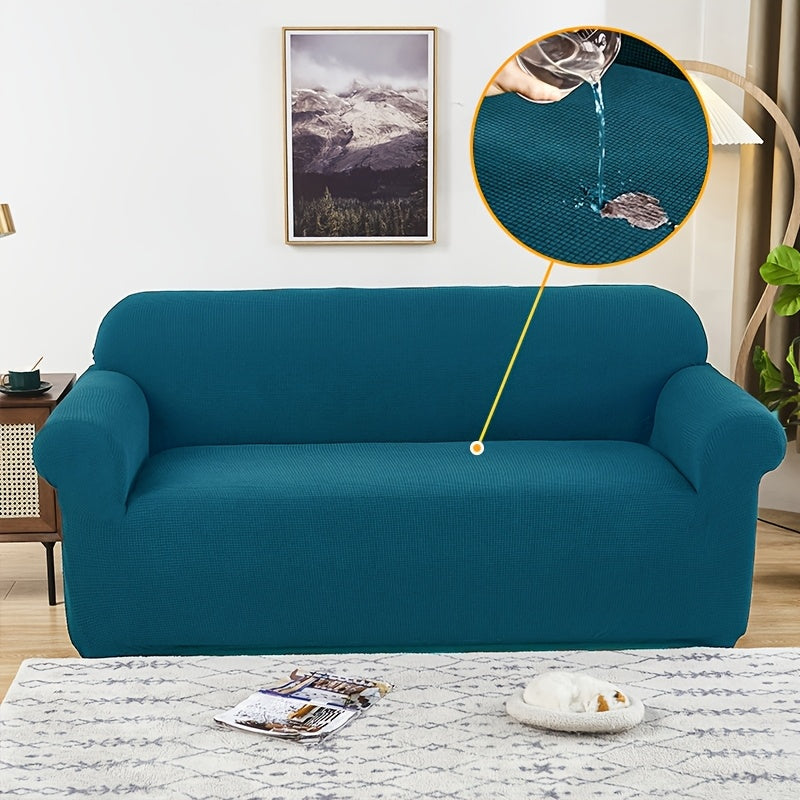 Housse de canapé extensible en polaire jacquard à maille gaufrée anti-griffes, vue d'ensemble