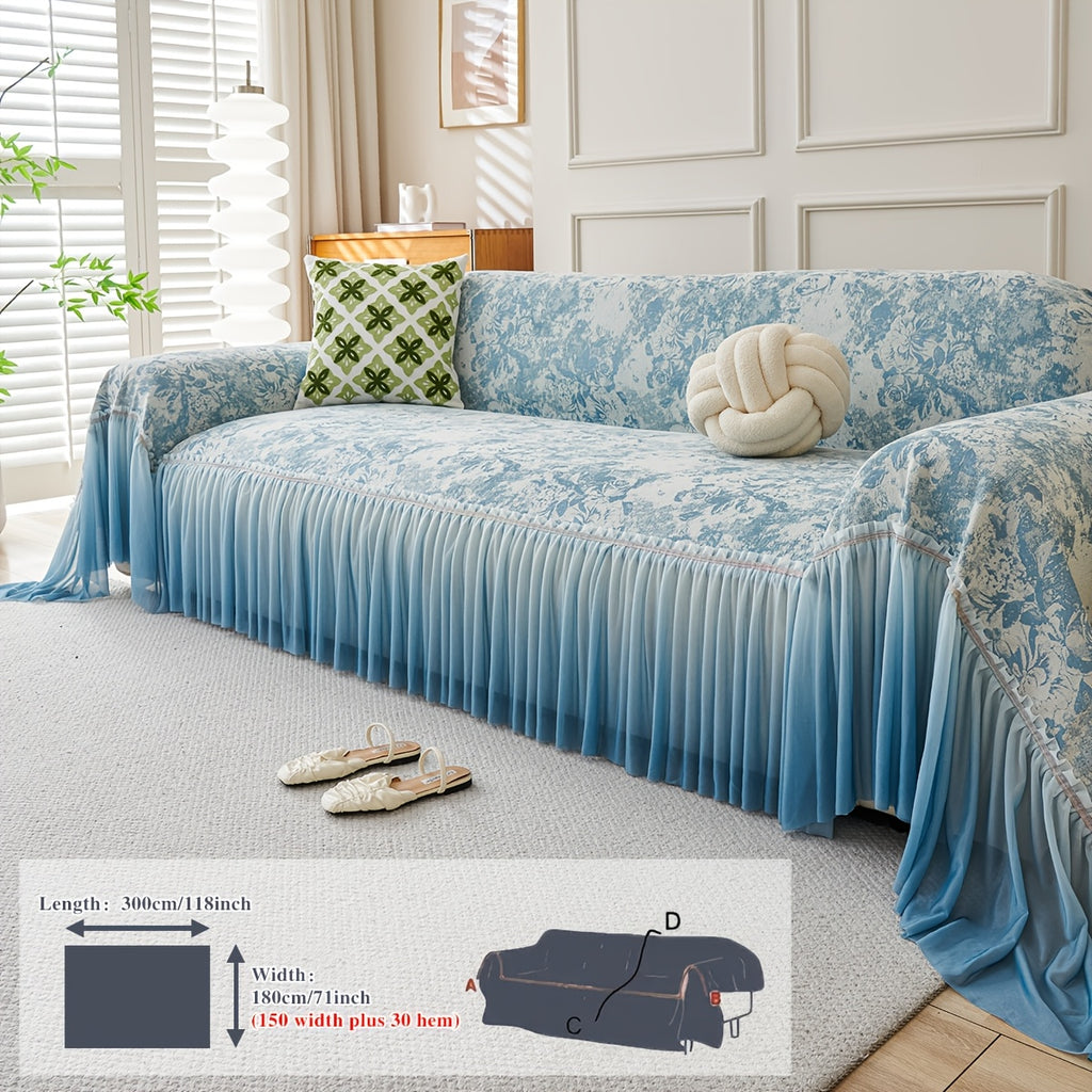 Housse de canapé épaisse en chenille jacquard à volants, gros plan sur le tissu