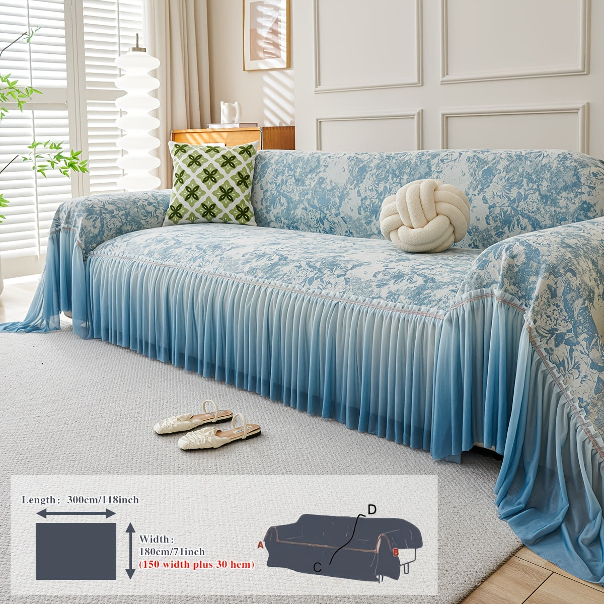 Housse de canapé épaisse en chenille jacquard à volants, gros plan sur le tissu