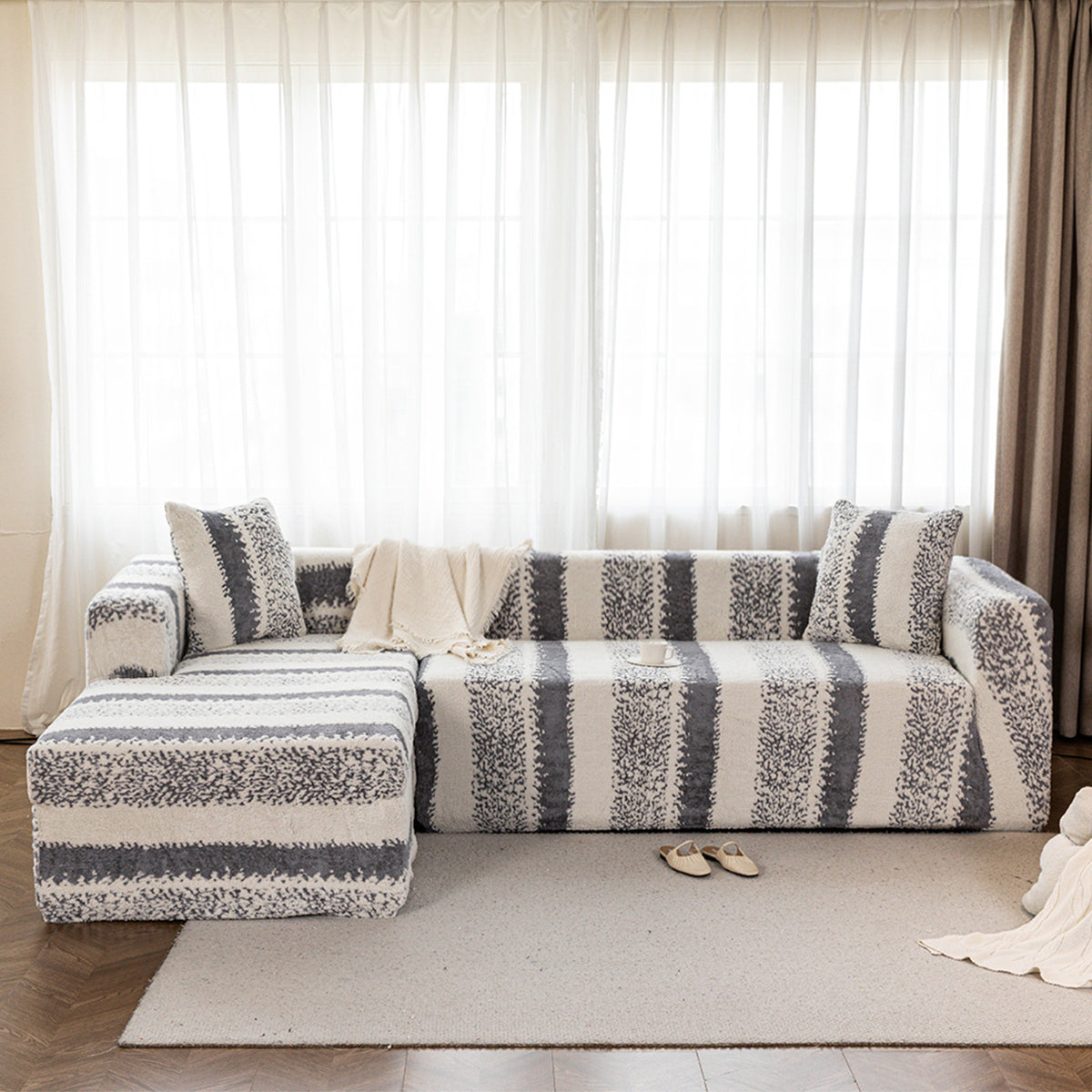 Housse de canapé extensible en polyester antidérapante, tissu de 180 à 200 g/m²