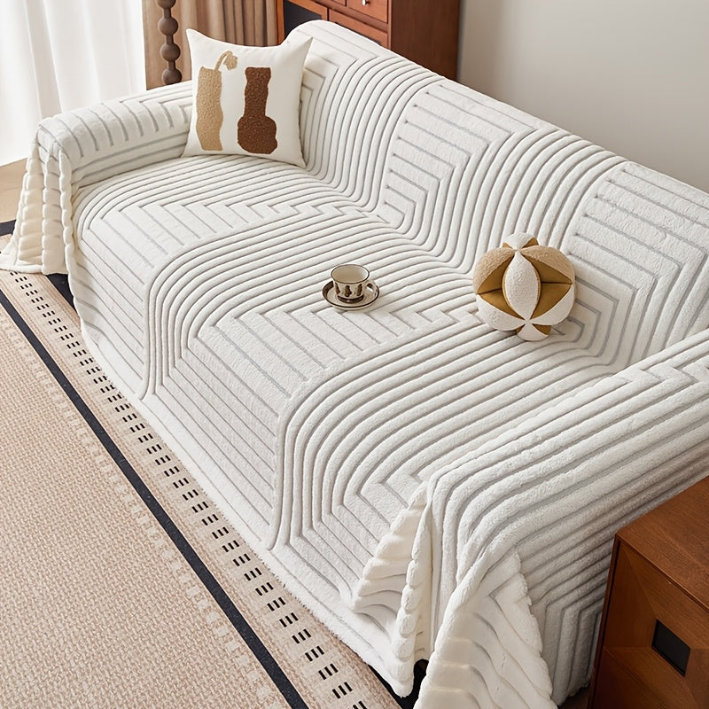 1 Housse de canapé confortable en velours pelu, gros plan sur le tissu