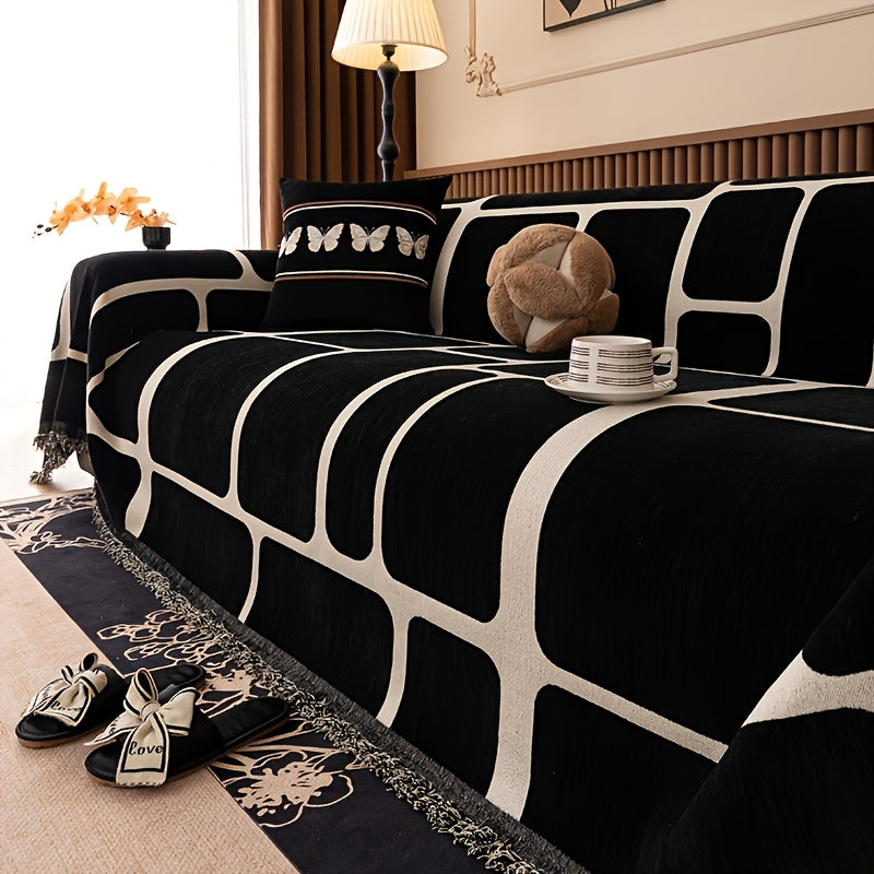 Housse de canapé épaisse en chenille jacquard, vue d'ensemble