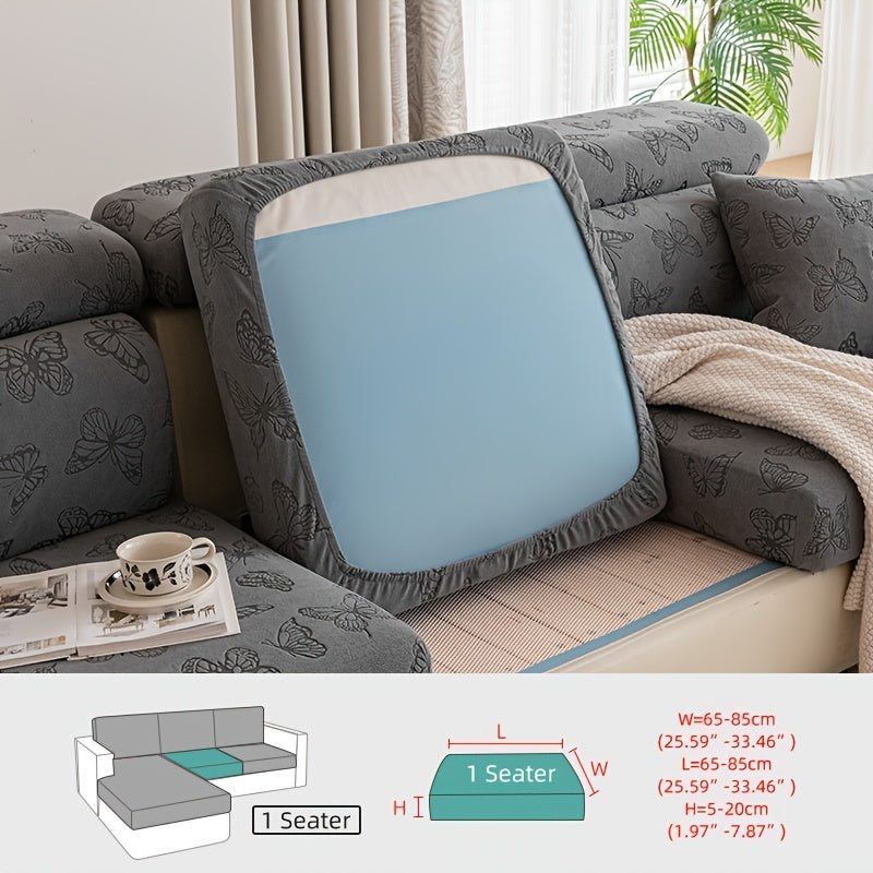 Housse de canapé extensible en polaire jacquard à rayures d'esprit bohème, vue de dos