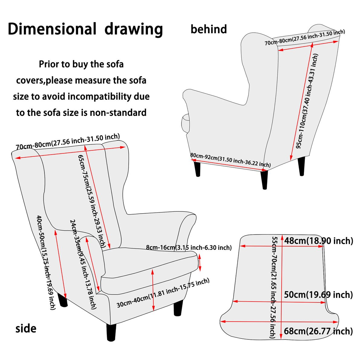 Housse de fauteuil extensible en fibre de lait, détail de la finition