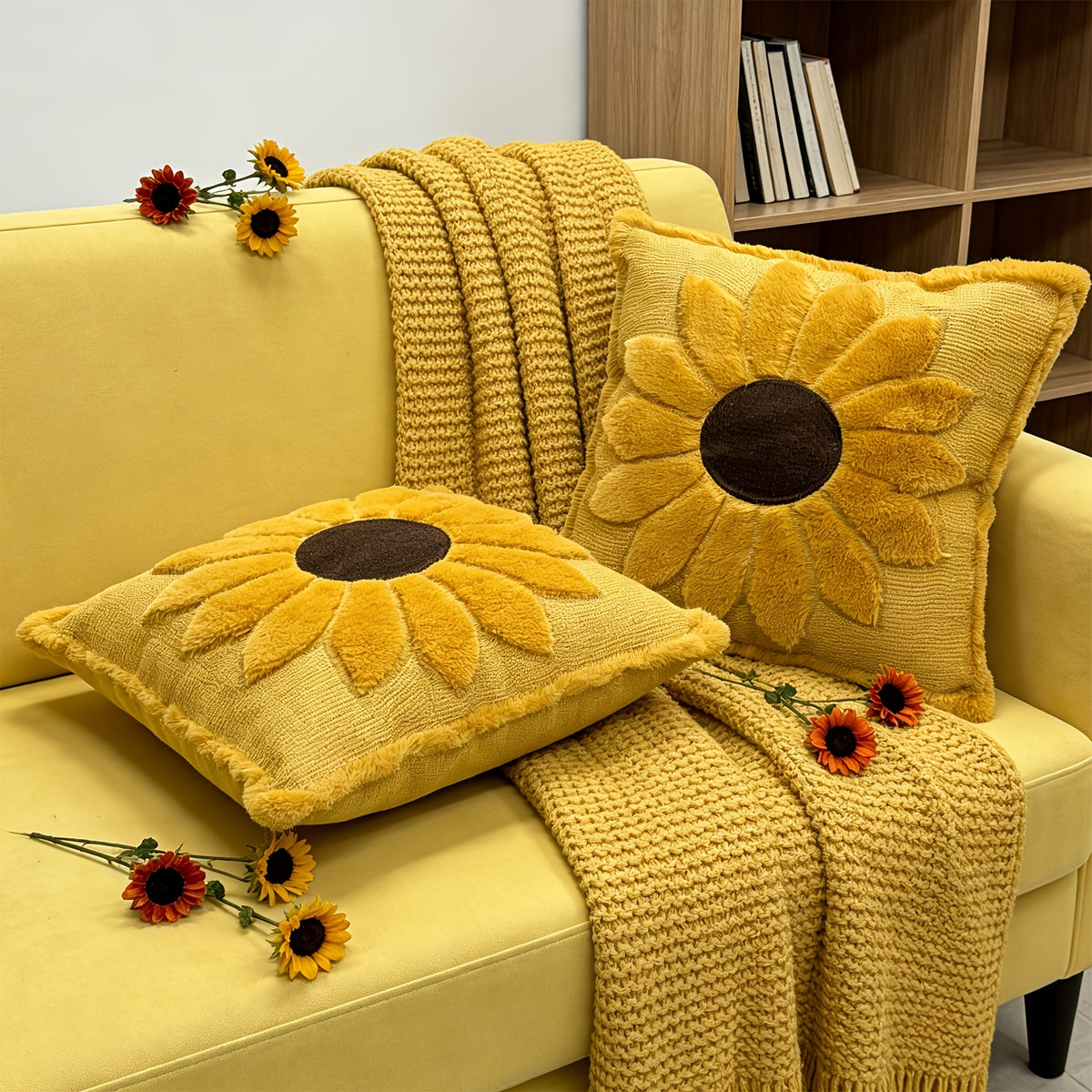 Housse de canapé matelassée à motif tournesol, détail de la finition