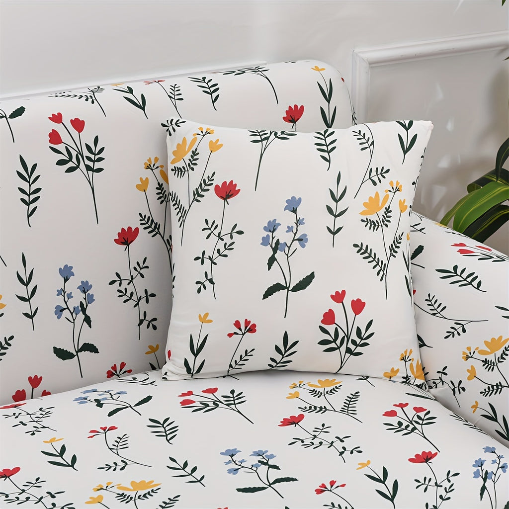 Housse de canapé en fibre de lait en fils teints à motif fleuri, détail de l'ourlet
