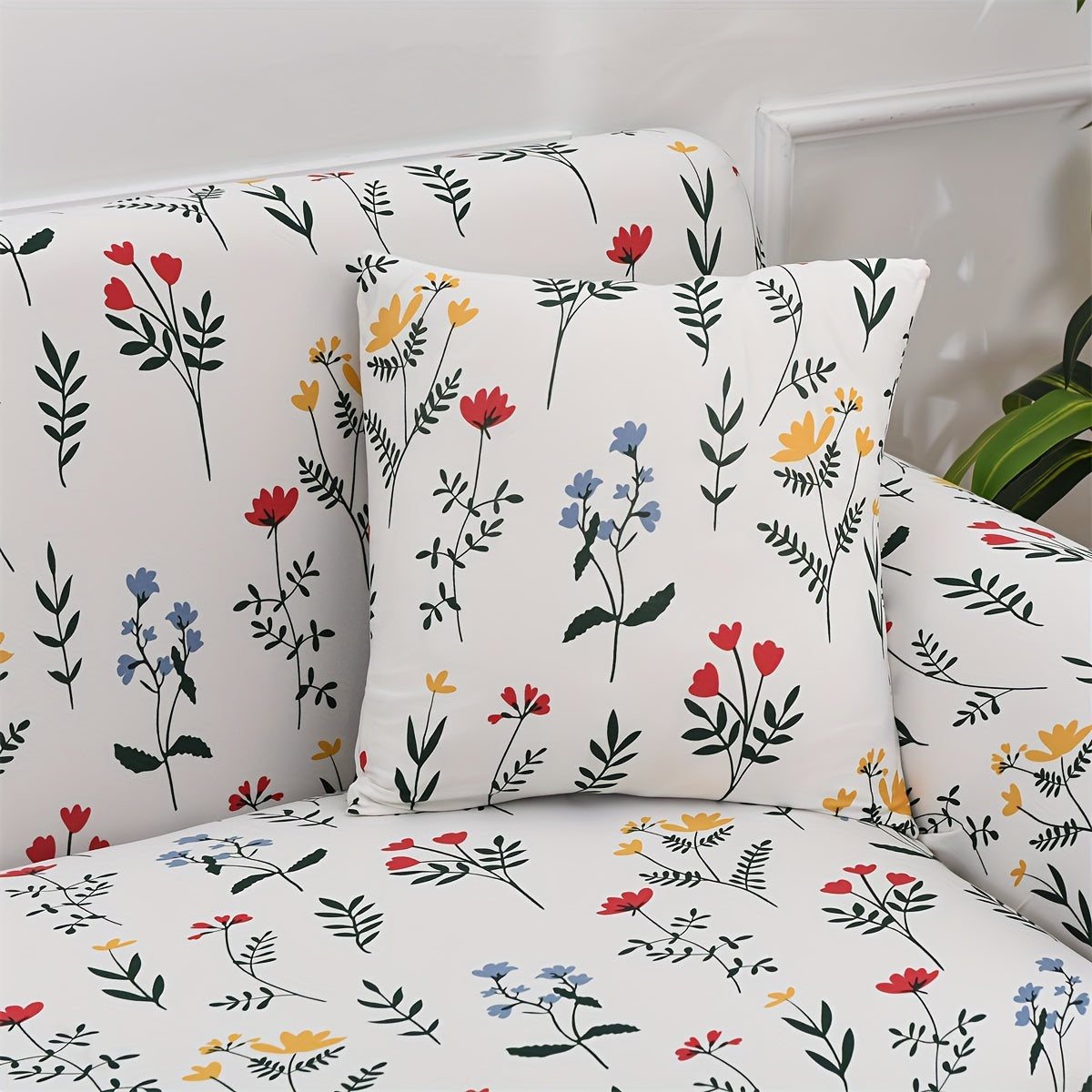 Housse de canapé en fibre de lait en fils teints à motif fleuri, détail de l'ourlet