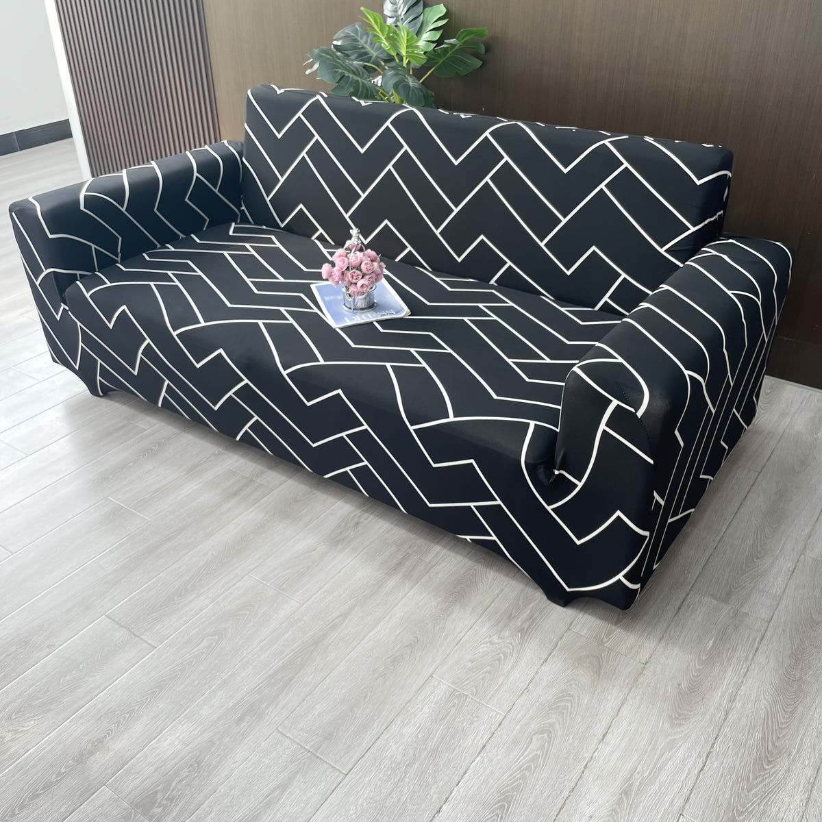 Housse de canapé légère extensible en polyester, gros plan sur le tissu