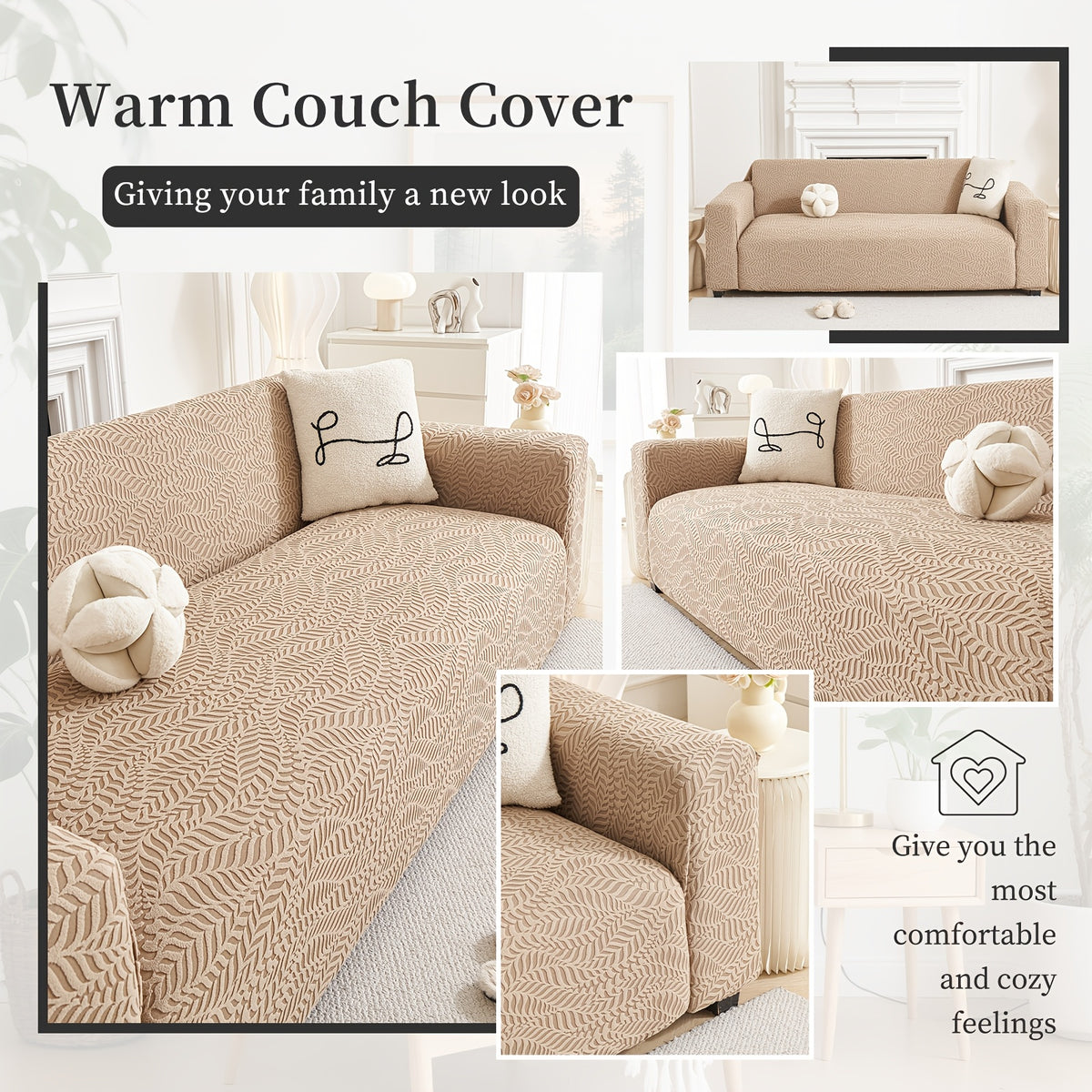 Housse de canapé extensible en polaire jacquard à motif feuillage, gros plan sur le tissu