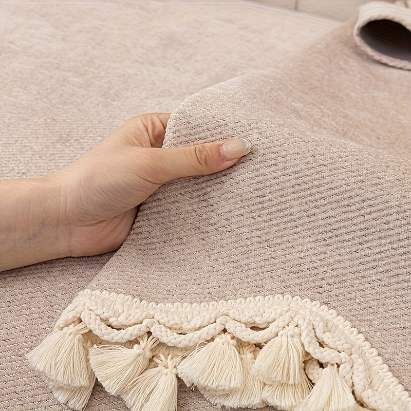 Housse de canapé en chenille en fils teints à volants, vue de dos