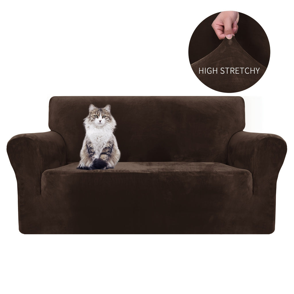 Housse de canapé extensible en velours jacquard antidérapante d'esprit vintage, vue d'ensemble
