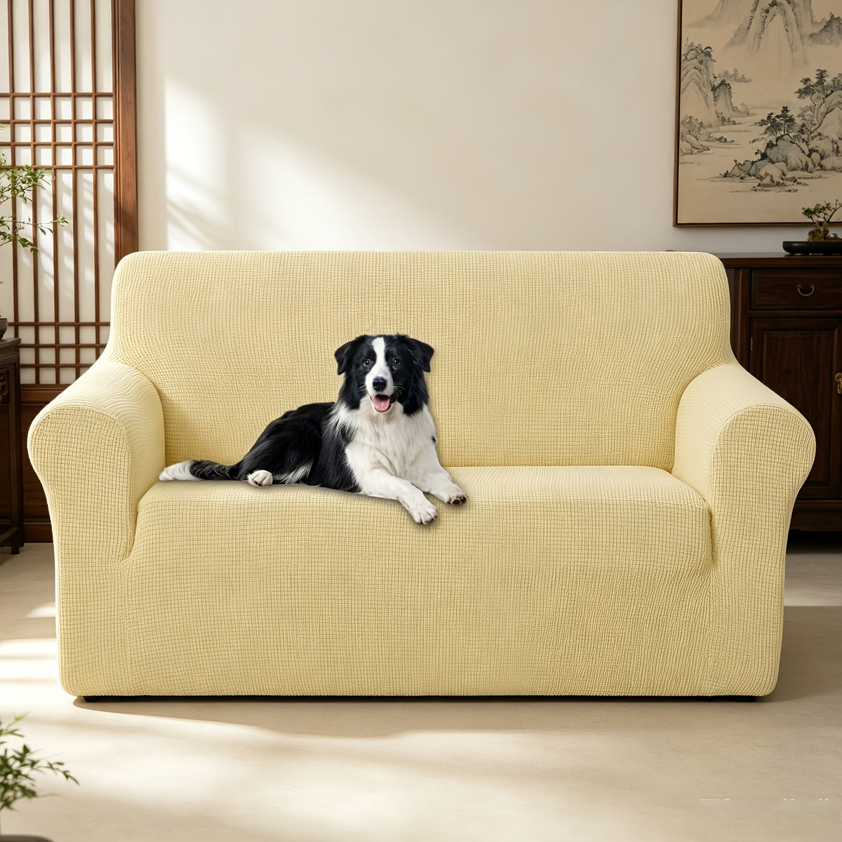 Housse de canapé extensible en polaire jacquard à rayures, autre coloris