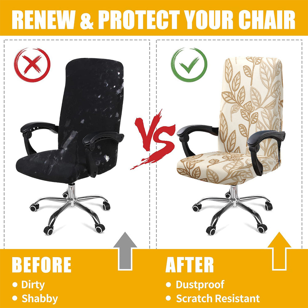 Housse de chaise extensible en fibre de lait à motif feuillage à fermeture, gros plan sur le tissu