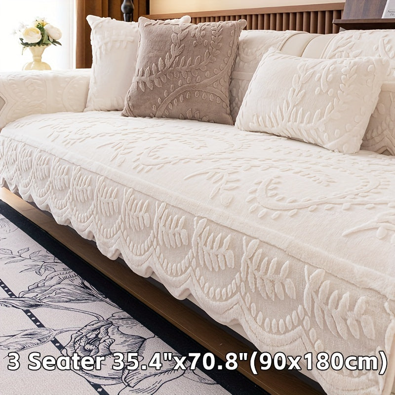 Housse de canapé en peluche jacquard à motif léopard antidérapante, détail de l'ourlet