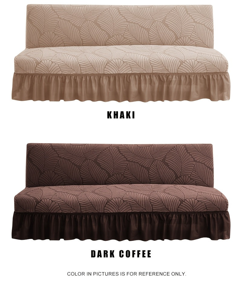 Housse de canapé extensible en jacquard à motif feuillage à volants, mise en situation