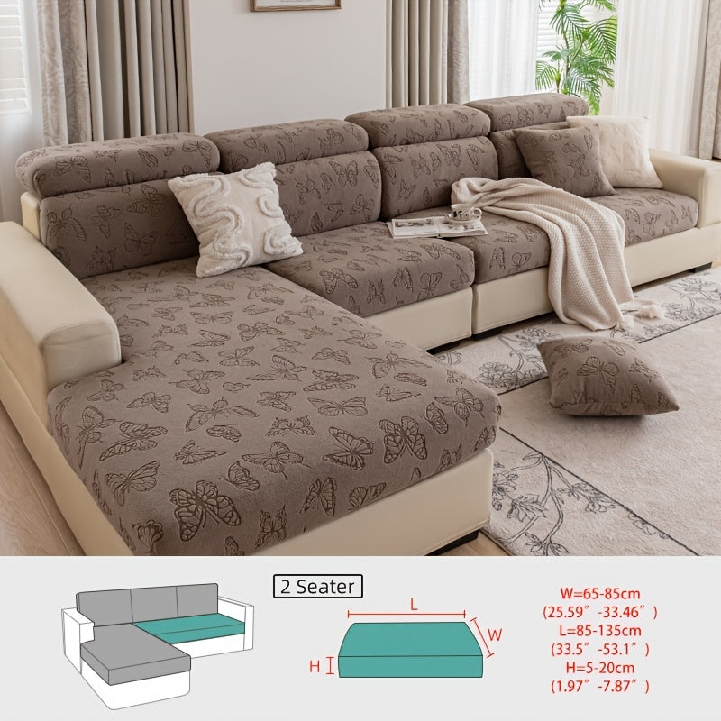 Housse de canapé extensible en polaire jacquard à rayures d'esprit bohème, mise en situation