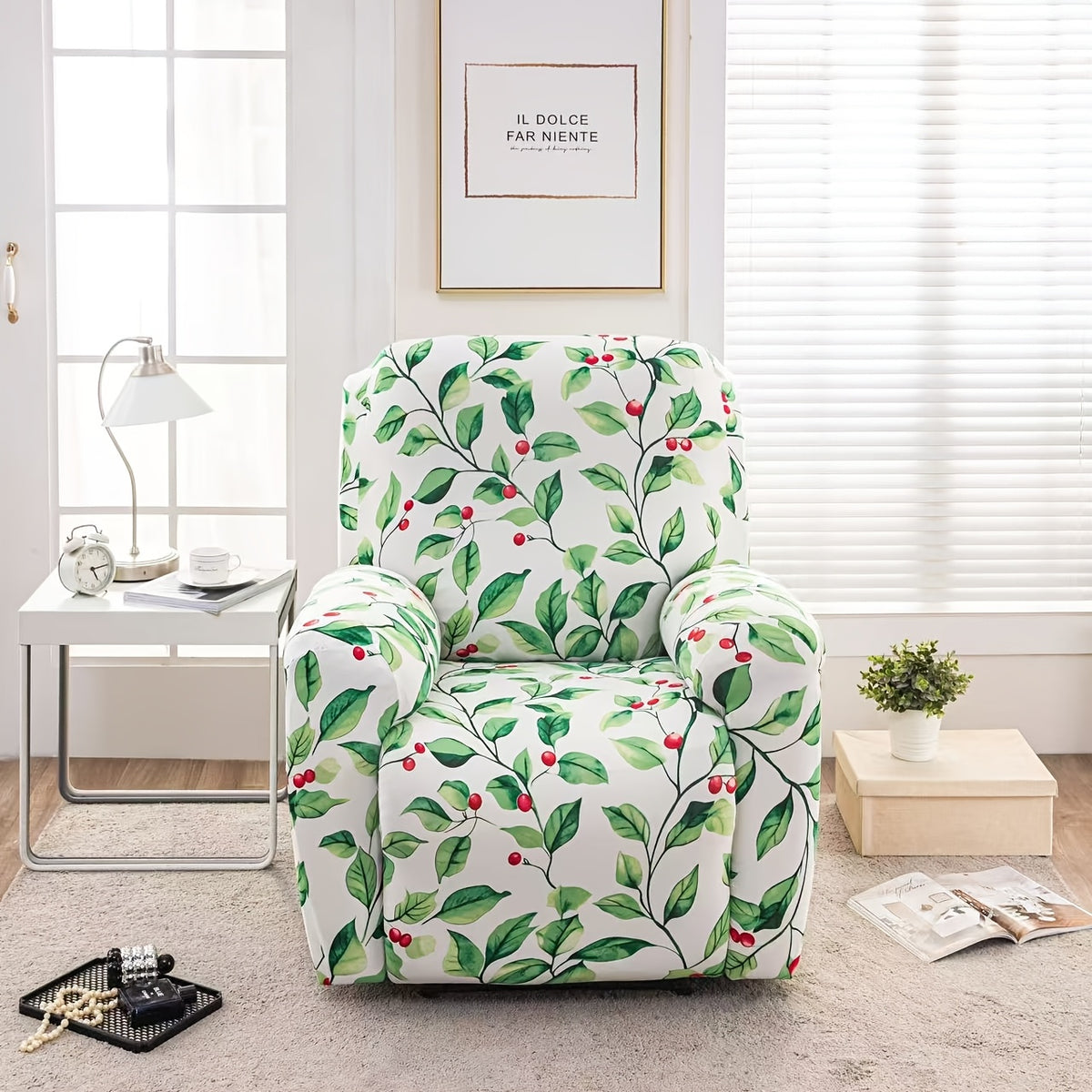 Protection de canapé extensible en jacquard avec poche de rangement, vue d'ensemble