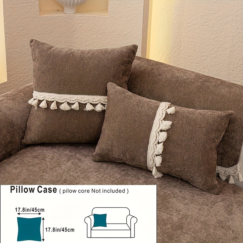 Housse de canapé en chenille en fils teints à volants, tissu de 300 à 350 g/m²