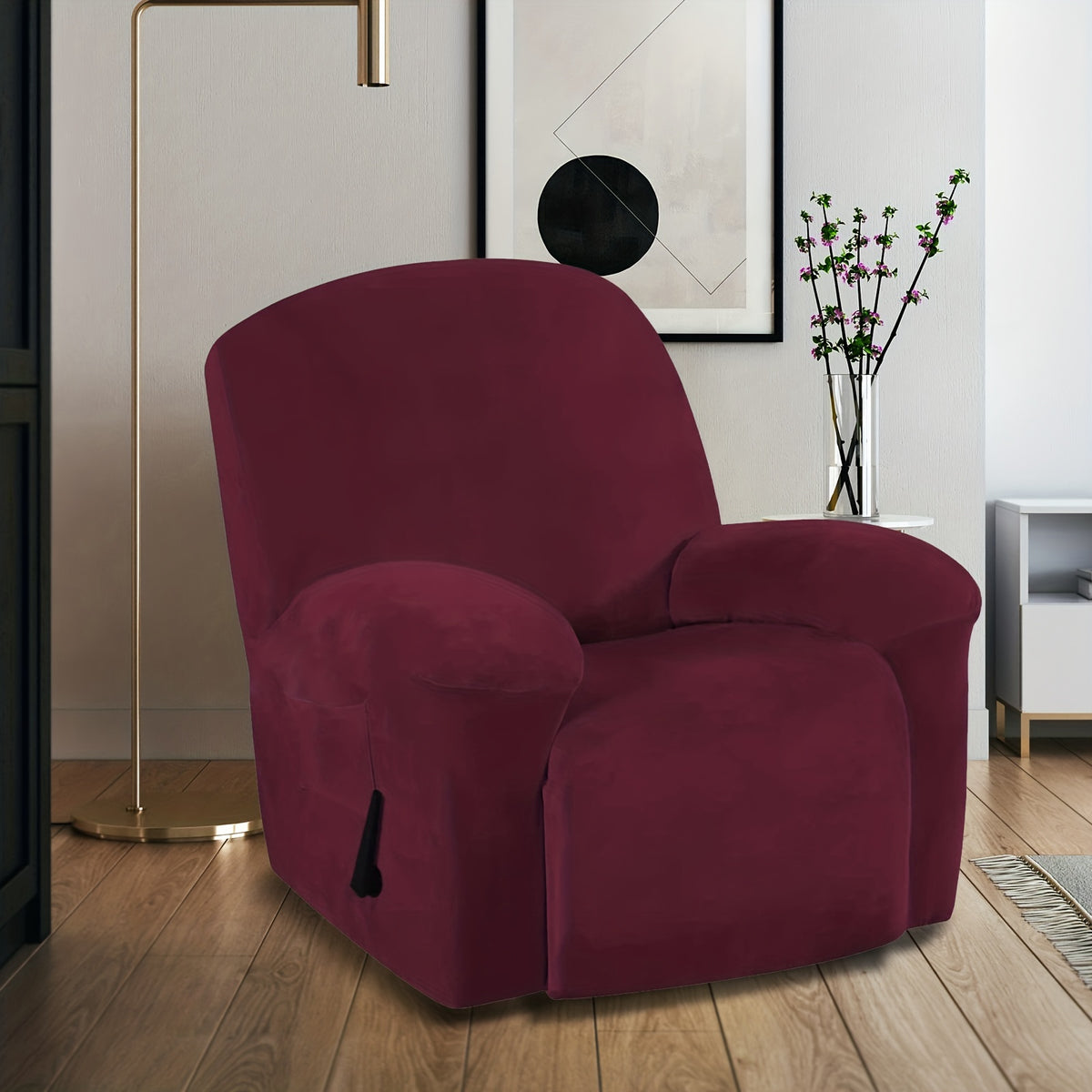 Housse de fauteuil épaisse extensible en velours, vue de dos