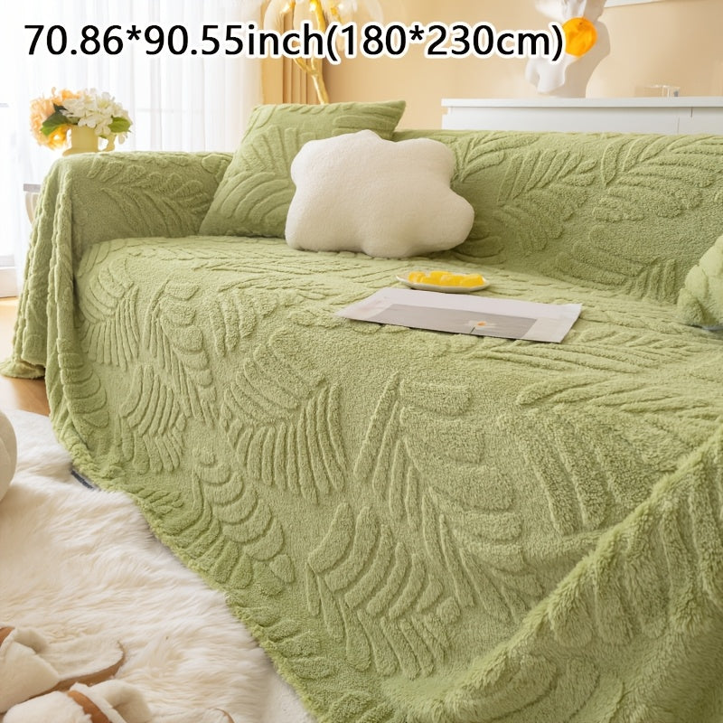 Housse de canapé en peluche à motif feuillage antidérapante, autre coloris