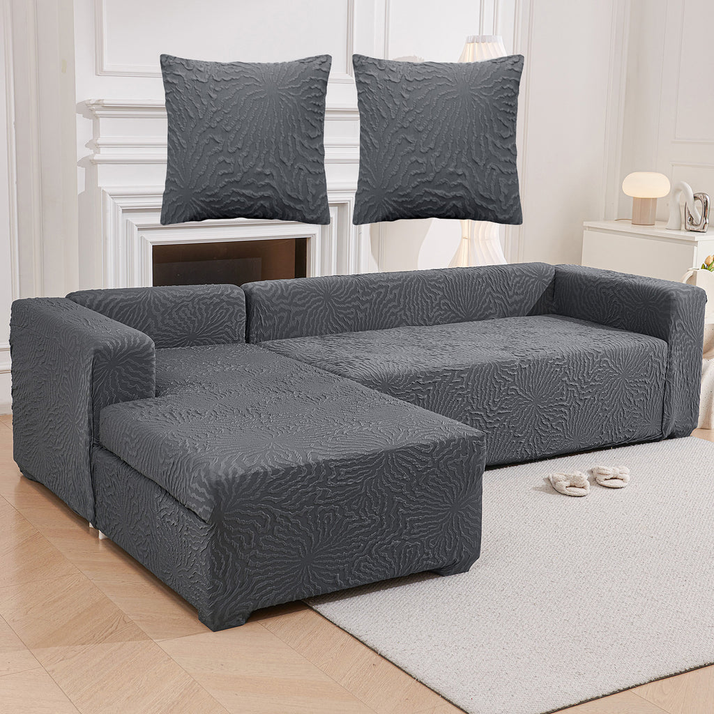 Housse de canapé matelassée au dessin Art déco — détail de la matière : tissu matelassé