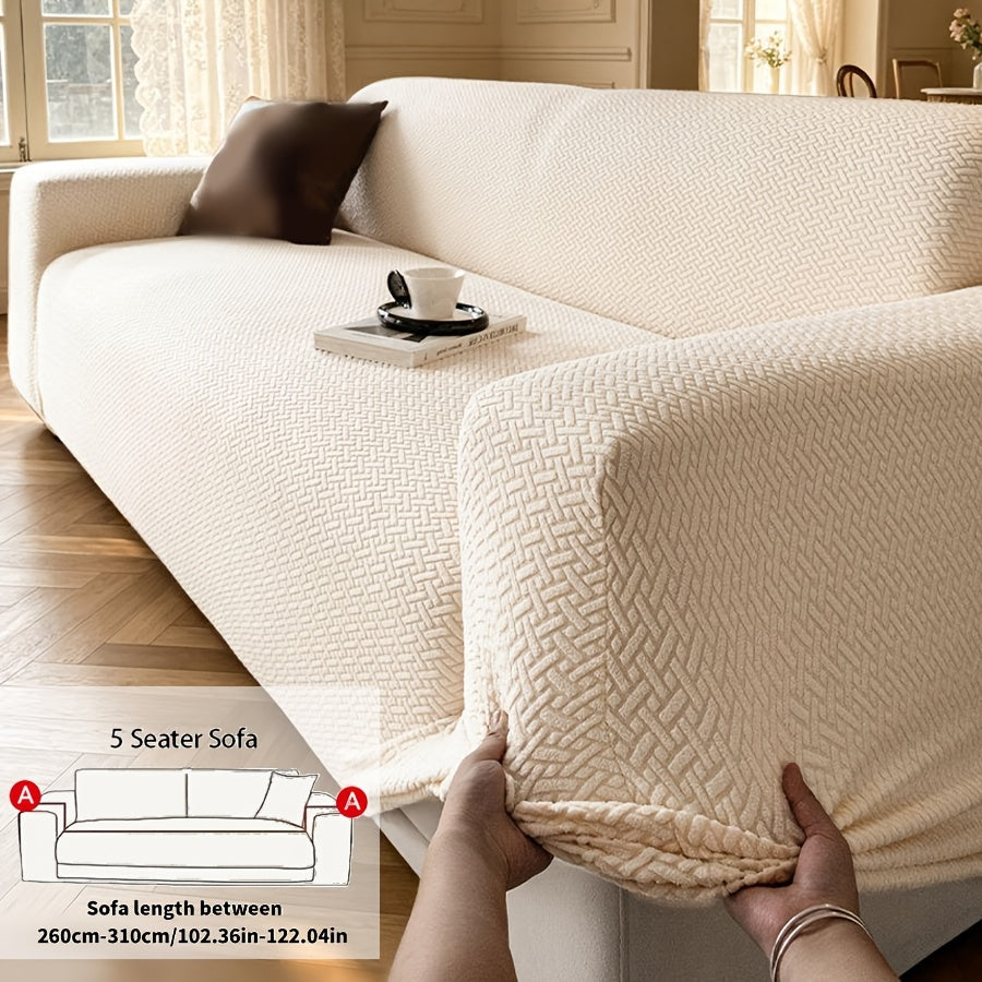 Housse de canapé extensible en polaire jacquard à carreaux, gros plan sur le tissu